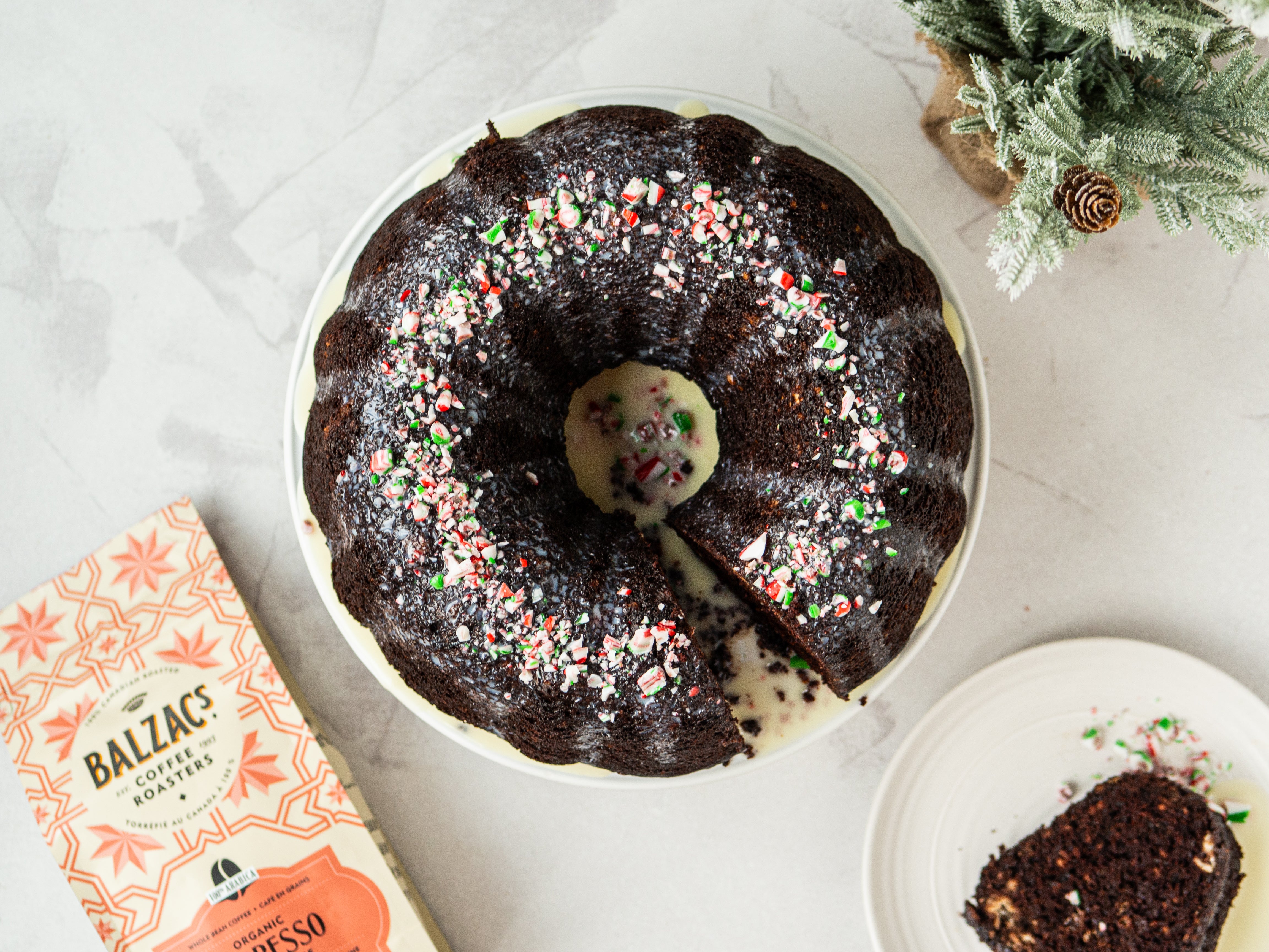 Chocolate Espresso Cake with Peppermint Ganache Glaze